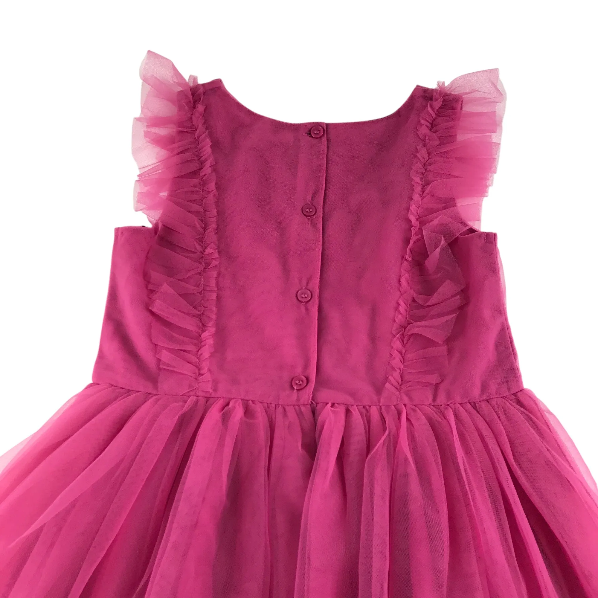 Next dress 5-6 years fuchsia pink floral embroidery mesh layered