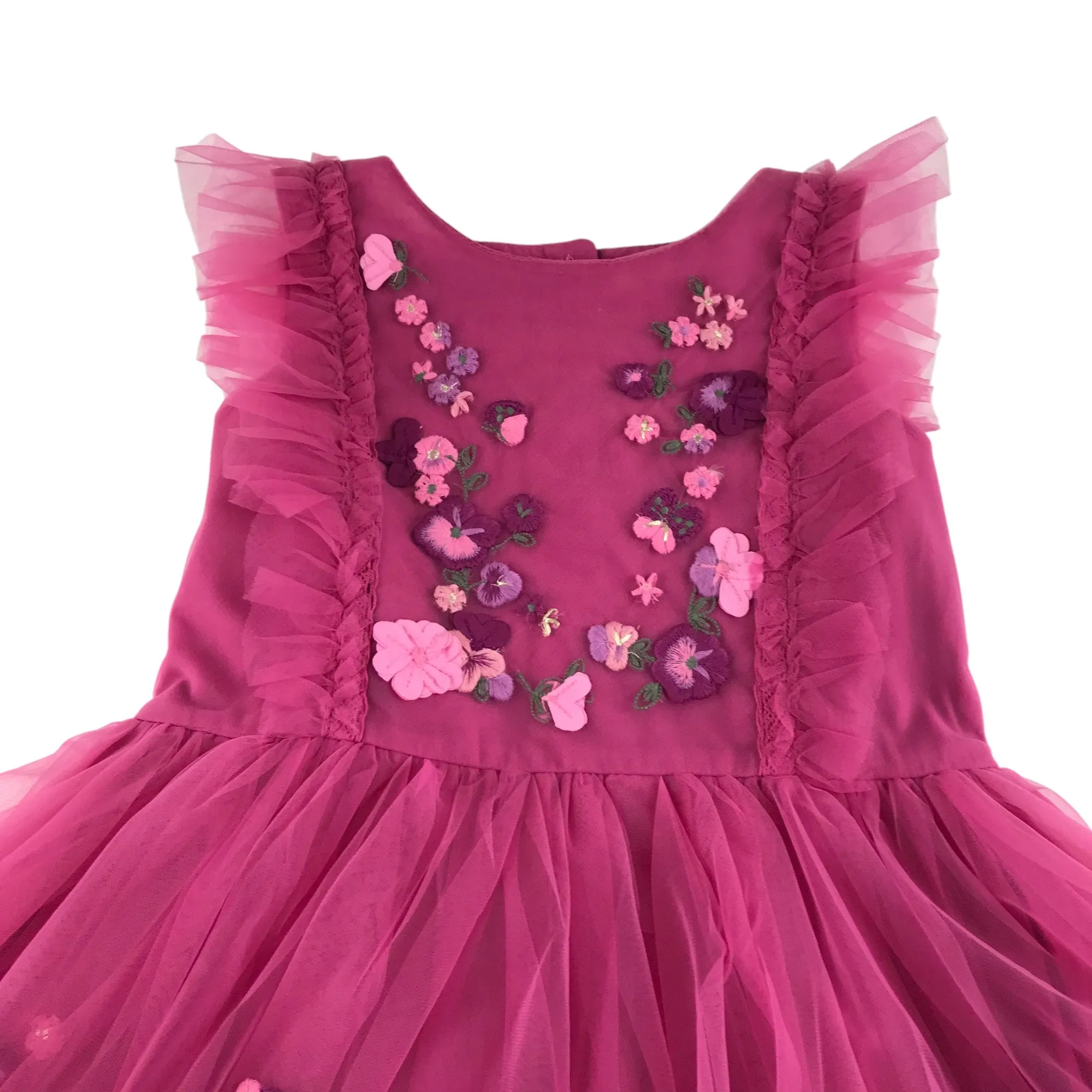 Next dress 5-6 years fuchsia pink floral embroidery mesh layered