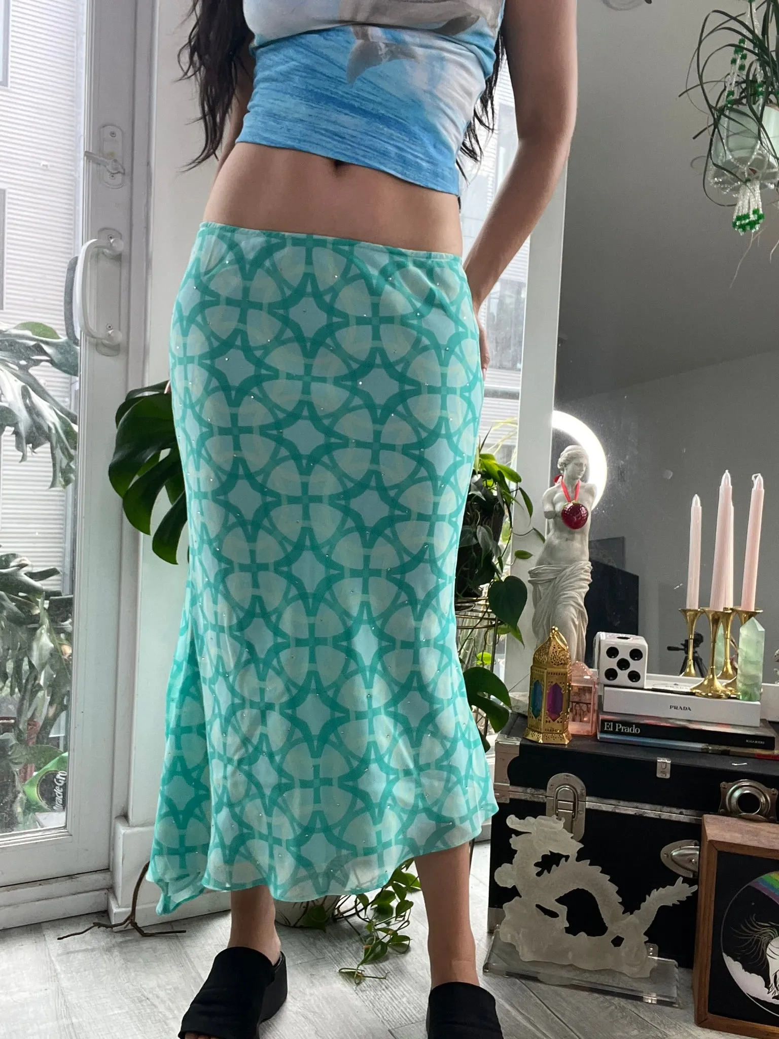NWT Blue Geometric Midi Skirt with Rhinestones by Express