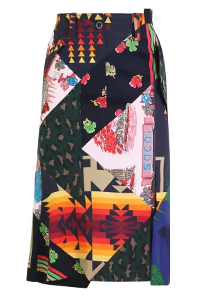 PATCHWORK MIDI SKIRT NAVY
