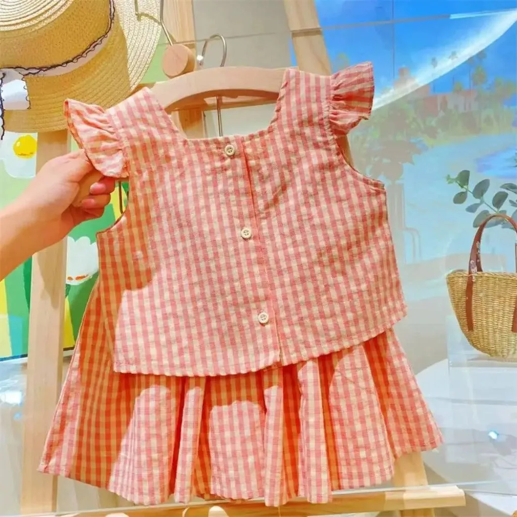 Peachy Pink Matching Skirt and Top Girls' Set