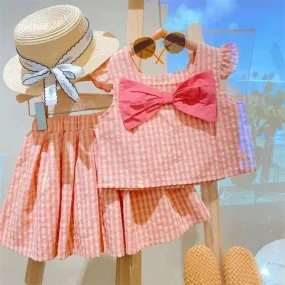 Peachy Pink Matching Skirt and Top Girls' Set