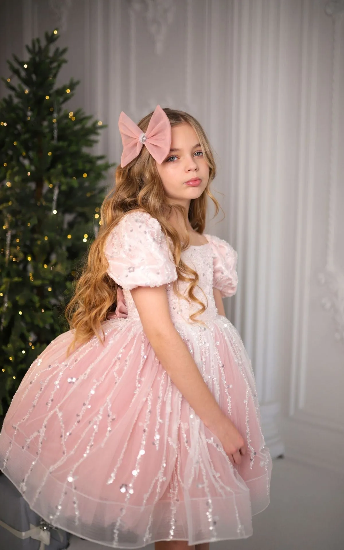 Pink Girls Dress, Sparkling Pink Sequined Dress, Glittering Christmas Sequins Dress