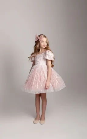 Pink Girls Dress, Sparkling Pink Sequined Dress, Glittering Christmas Sequins Dress
