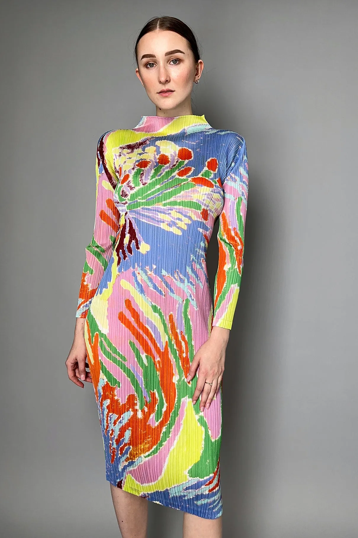 Pleats Please Issey Miyake Frosty Forest Multi Colour Midi Dress