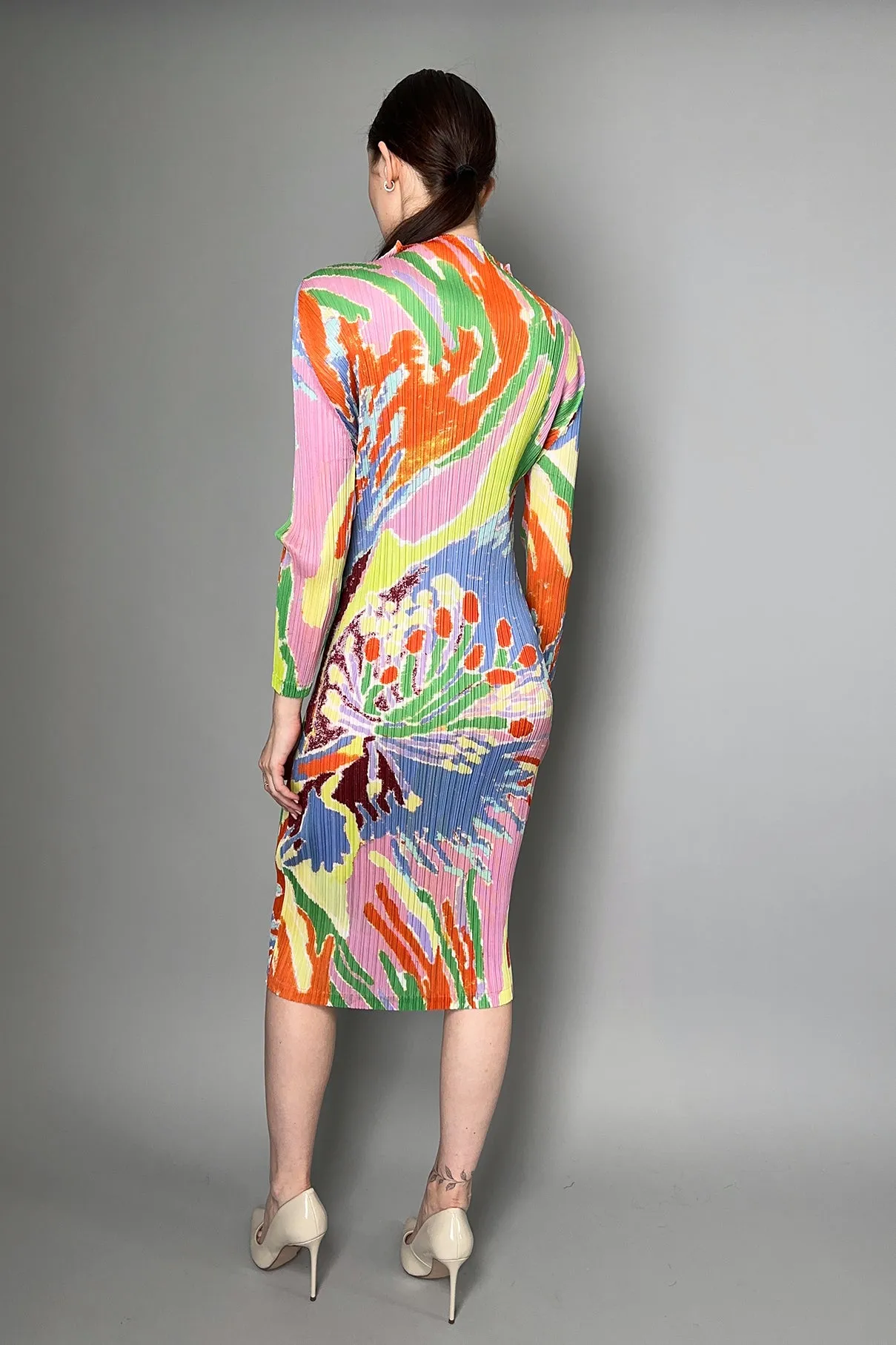 Pleats Please Issey Miyake Frosty Forest Multi Colour Midi Dress