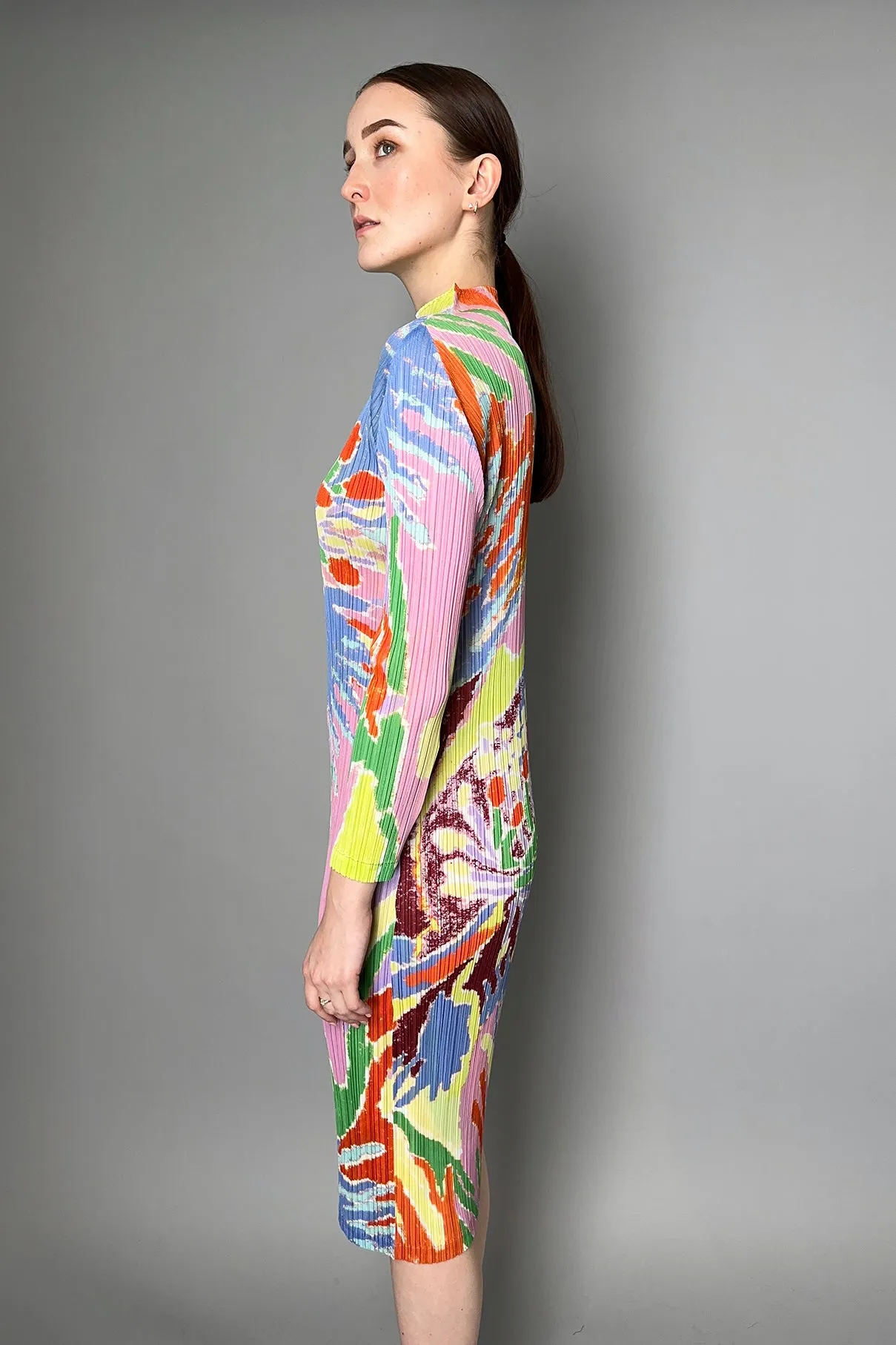 Pleats Please Issey Miyake Frosty Forest Multi Colour Midi Dress