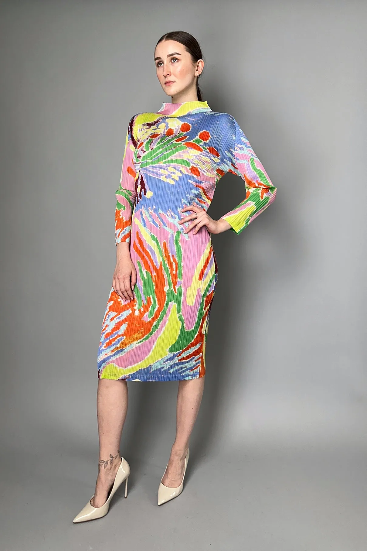 Pleats Please Issey Miyake Frosty Forest Multi Colour Midi Dress