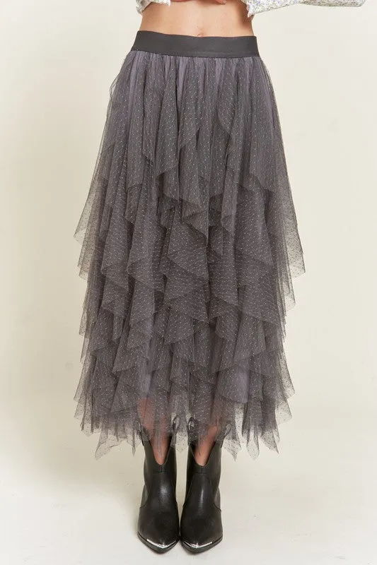 Plus Size Layer Polka Dot Mesh Lined Midi Skirt