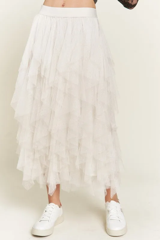 Plus Size Layer Polka Dot Mesh Lined Midi Skirt