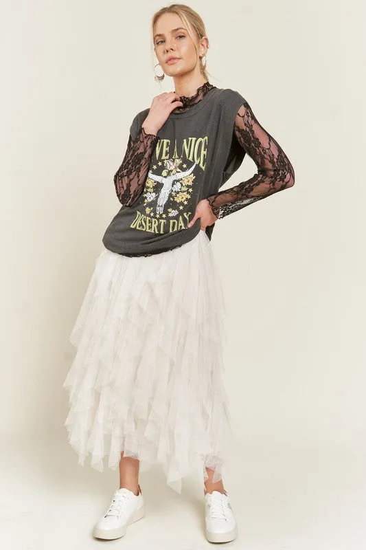 Plus Size Layer Polka Dot Mesh Lined Midi Skirt