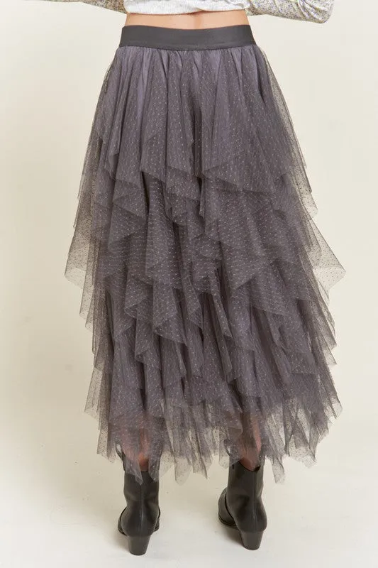 Plus Size Layer Polka Dot Mesh Lined Midi Skirt