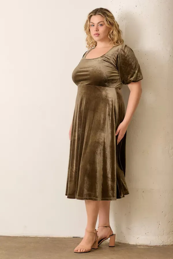 Polagram PSD4024 Velvet Square Neck Midi Dress