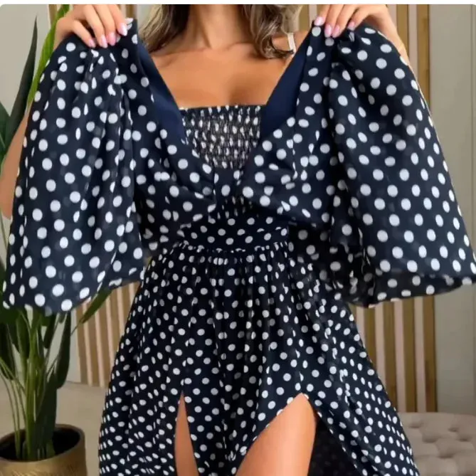 PolkaChic Square-Neck Puff Sleeve Dress Suit