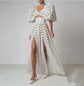 PolkaChic Square-Neck Puff Sleeve Dress Suit