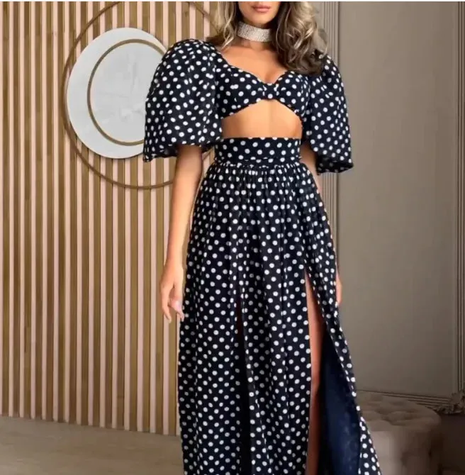 PolkaChic Square-Neck Puff Sleeve Dress Suit