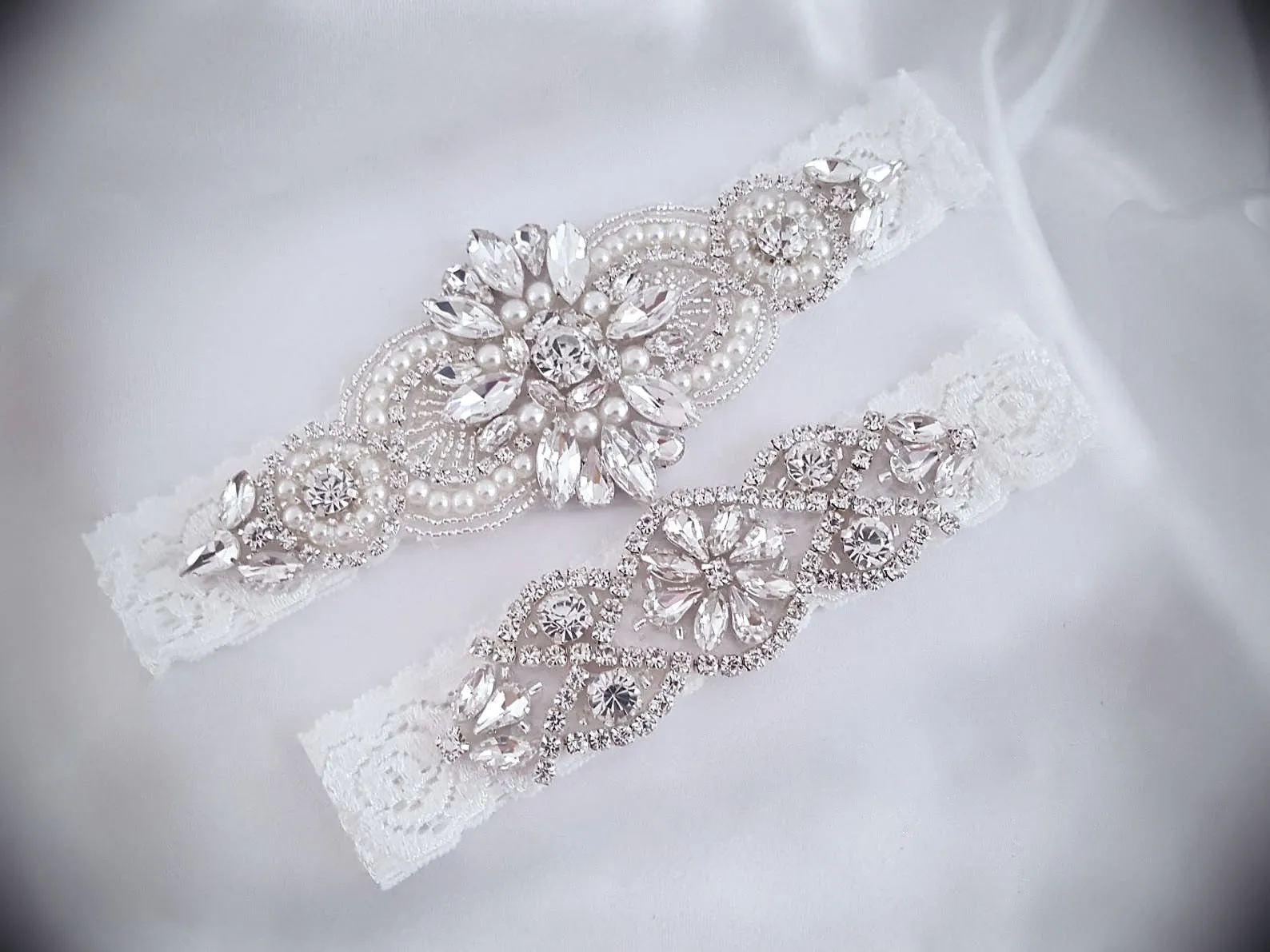 "Sierra" - Lace and Crystal Bridal Garter Set