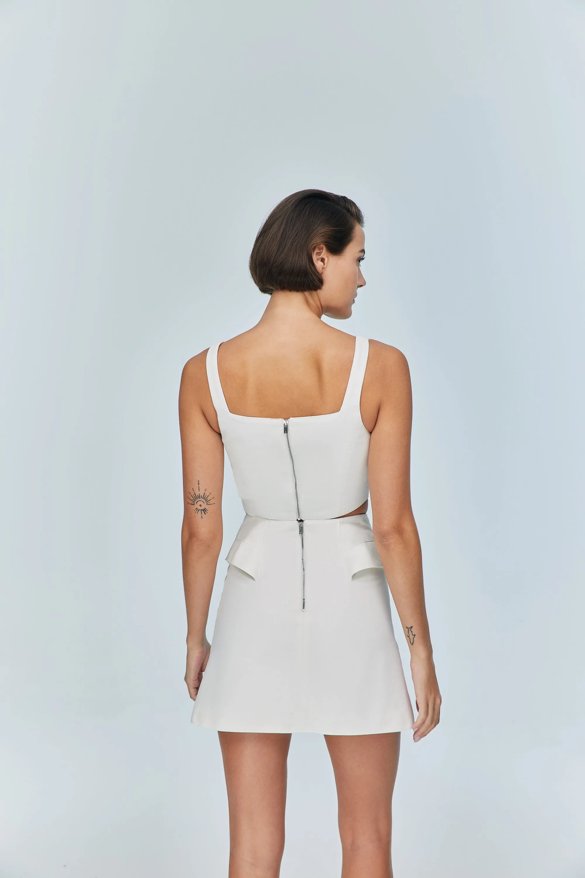 Ron Zippered Mini White Skirt