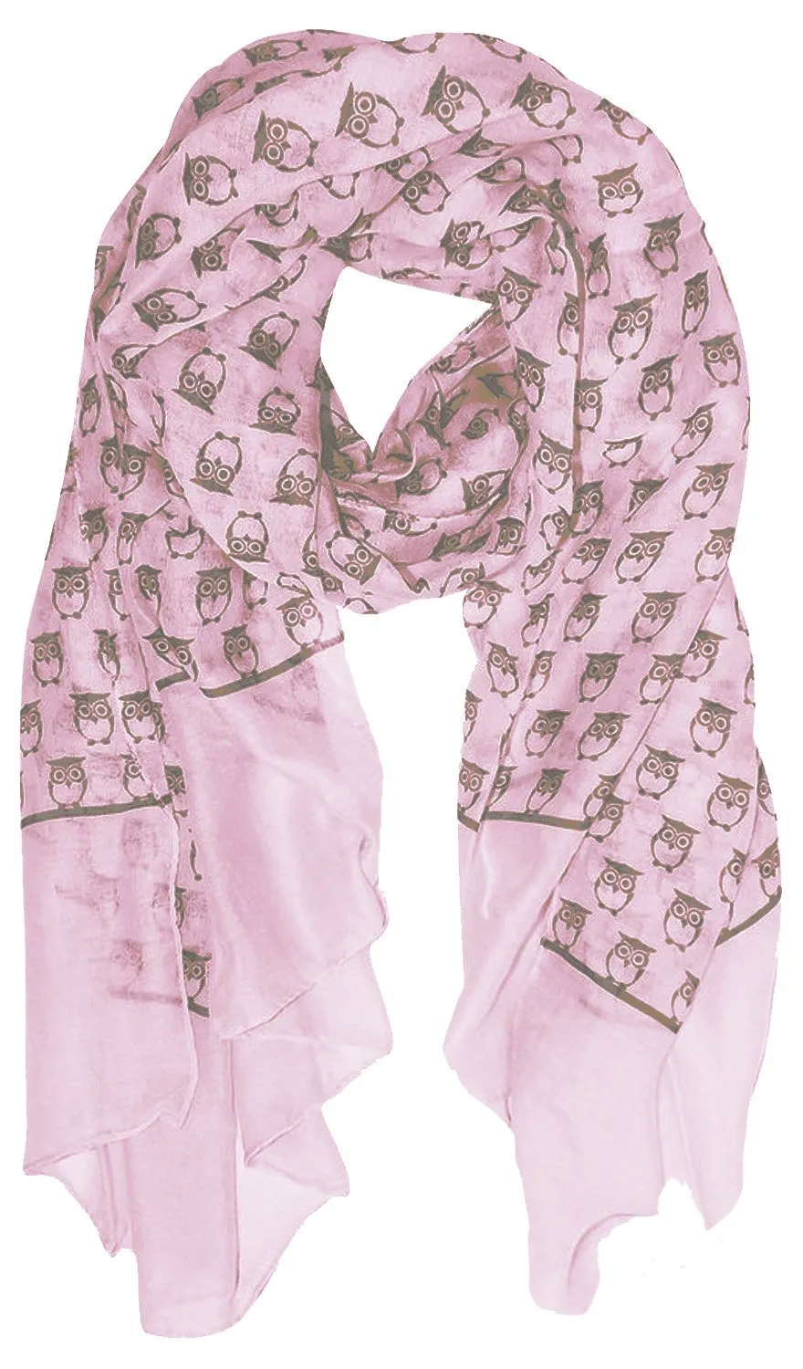 Rose Pink/Grey Peach Couture Summer Lightweight Soft Animal Bird Owl Printed Sheer Scarf Shawl