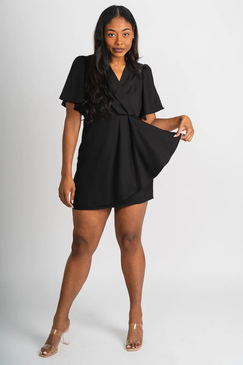 Ruffle wrap dress black