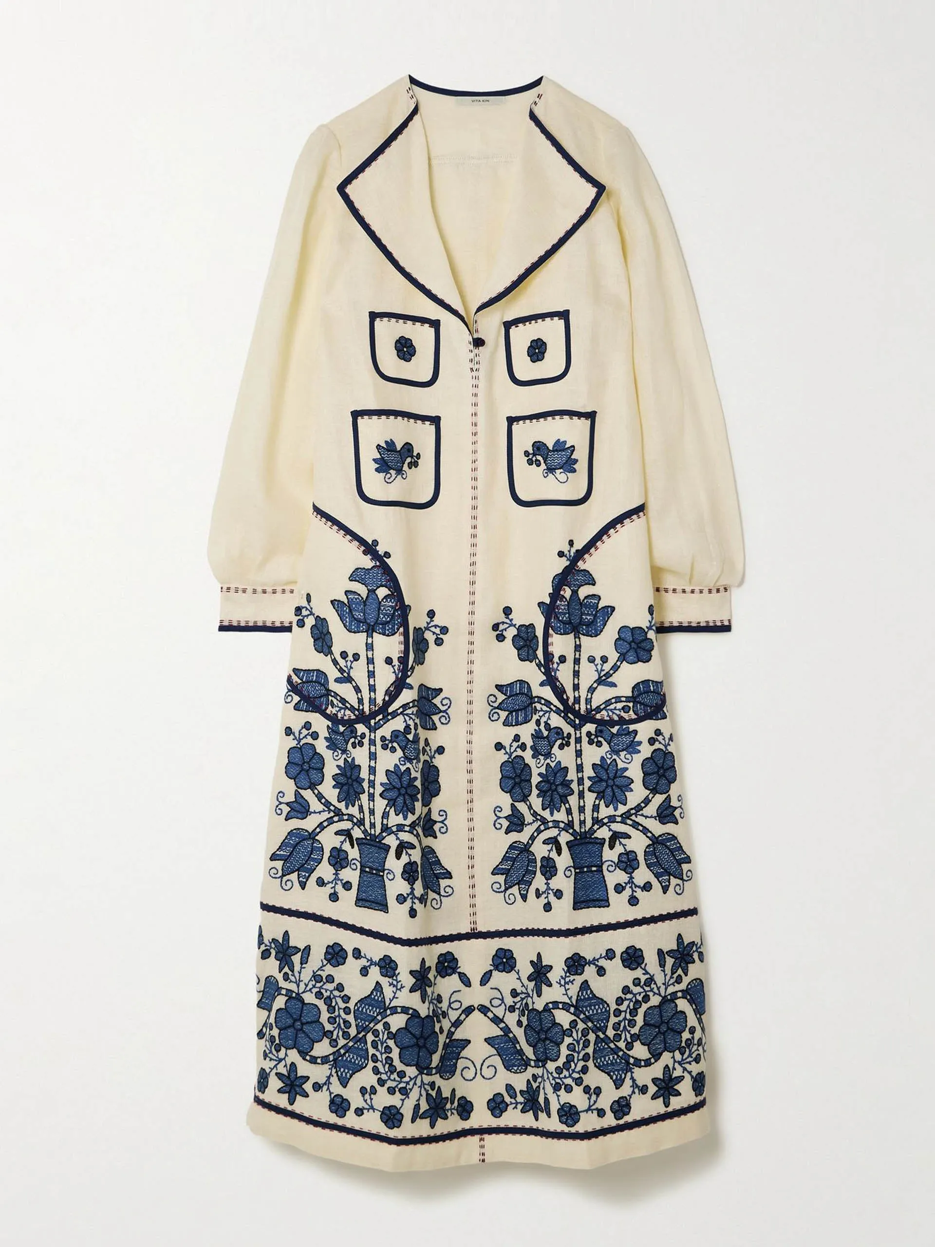 Sasha embroidered linen midi shirt dress