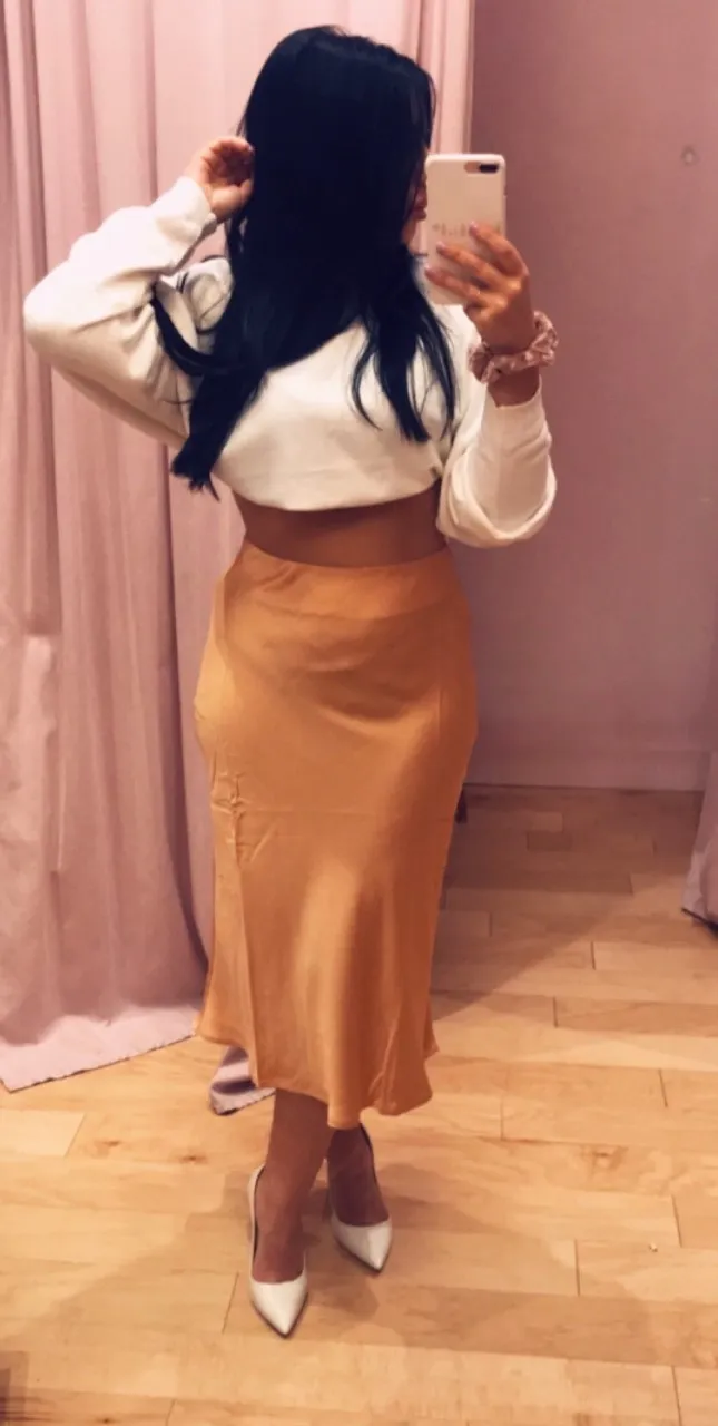 Satin Bias Cut Midi Skirt