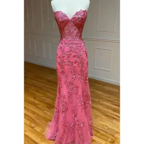 Sexy V-neck Lace Appliques Sheath/column Long Prom Dress