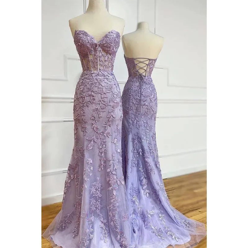 Sexy V-neck Lace Appliques Sheath/column Long Prom Dress