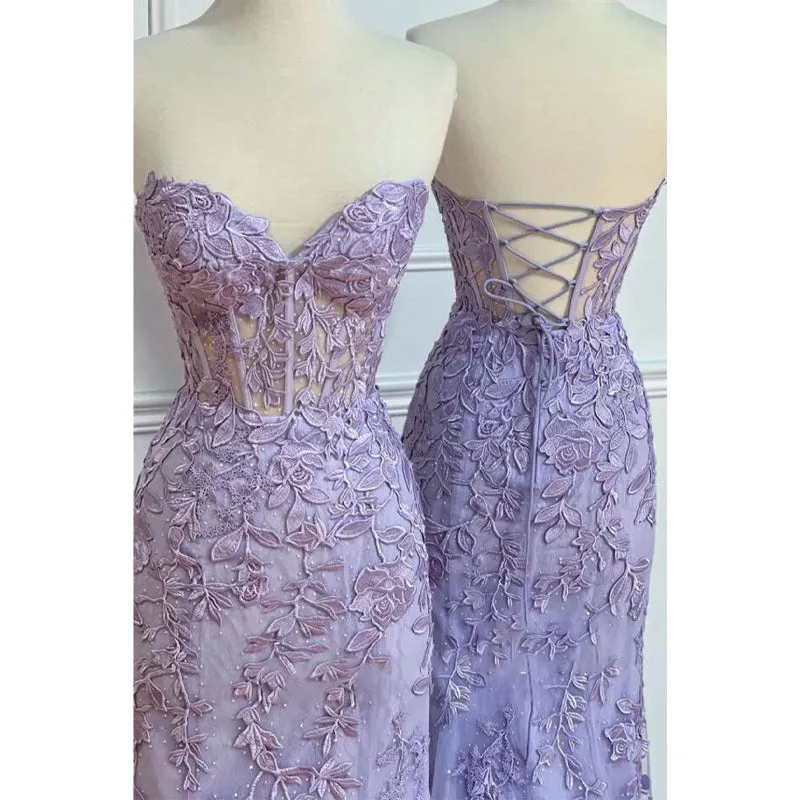 Sexy V-neck Lace Appliques Sheath/column Long Prom Dress