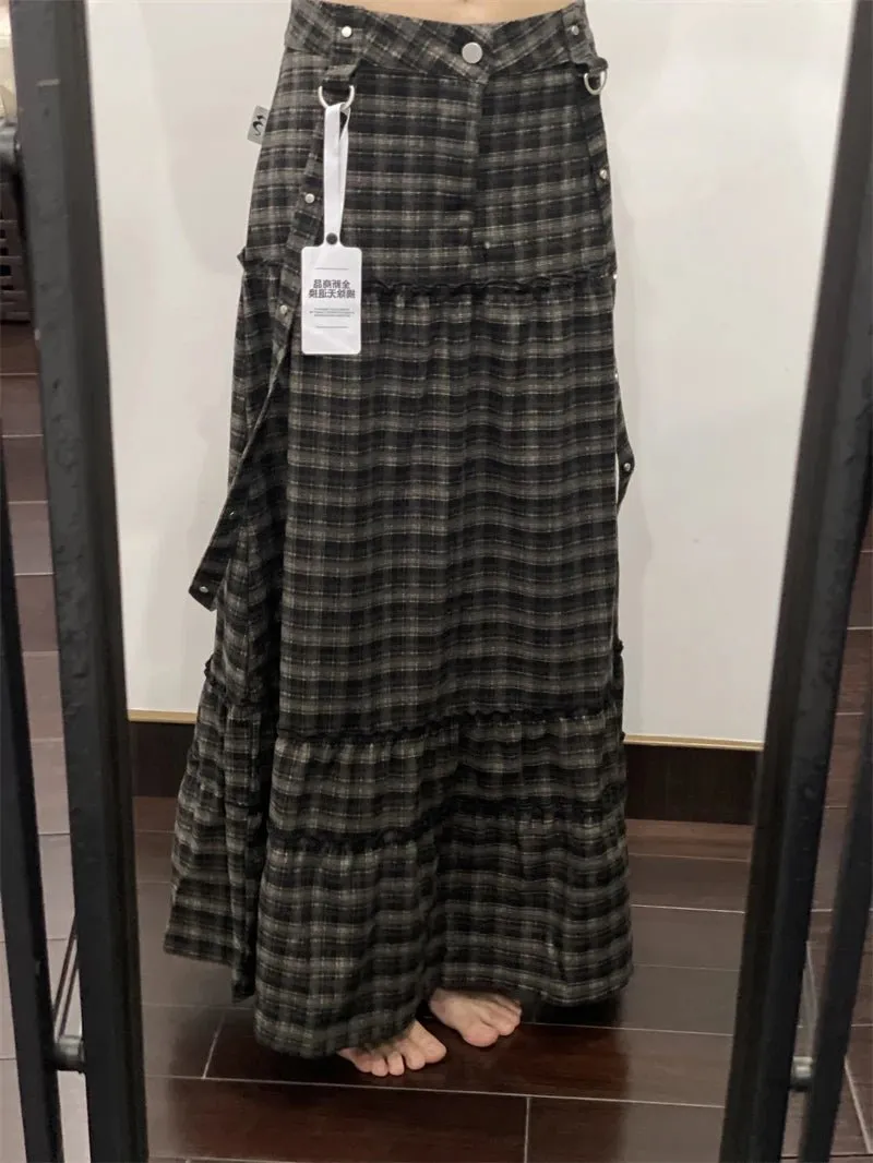 Shadow Plaid Layered Maxi Skirt