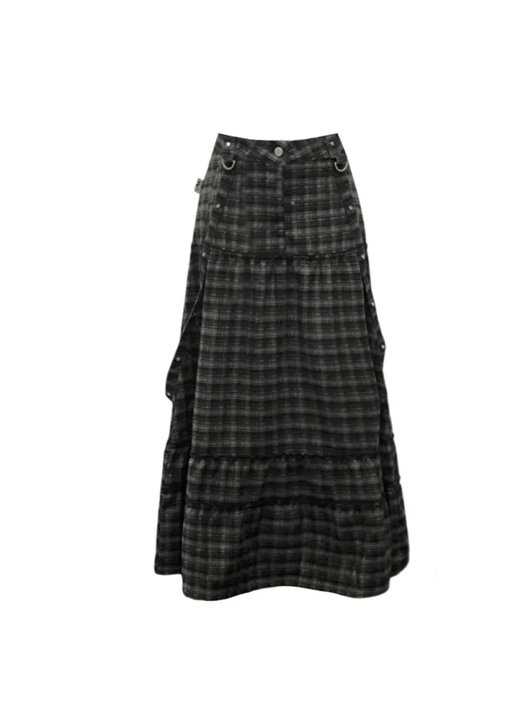 Shadow Plaid Layered Maxi Skirt