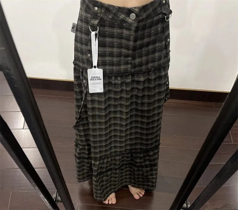 Shadow Plaid Layered Maxi Skirt