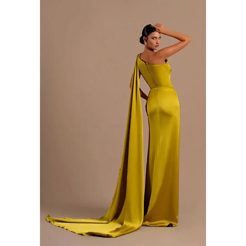 Sheath/Column One Shoulder Satin Long Evening Formal Dress With Bolero