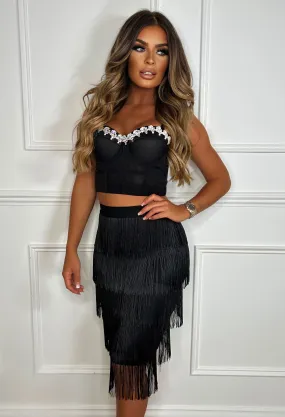 Shimmy Shimmy Dreaming Black Tassel Midi Skirt