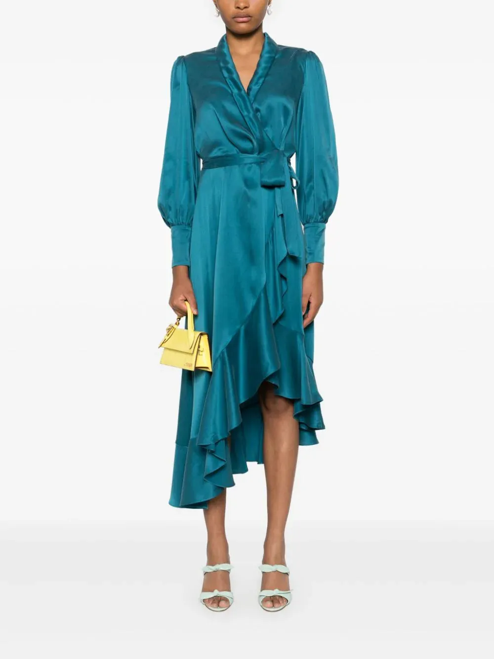 silk wrap midi dress