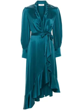 silk wrap midi dress
