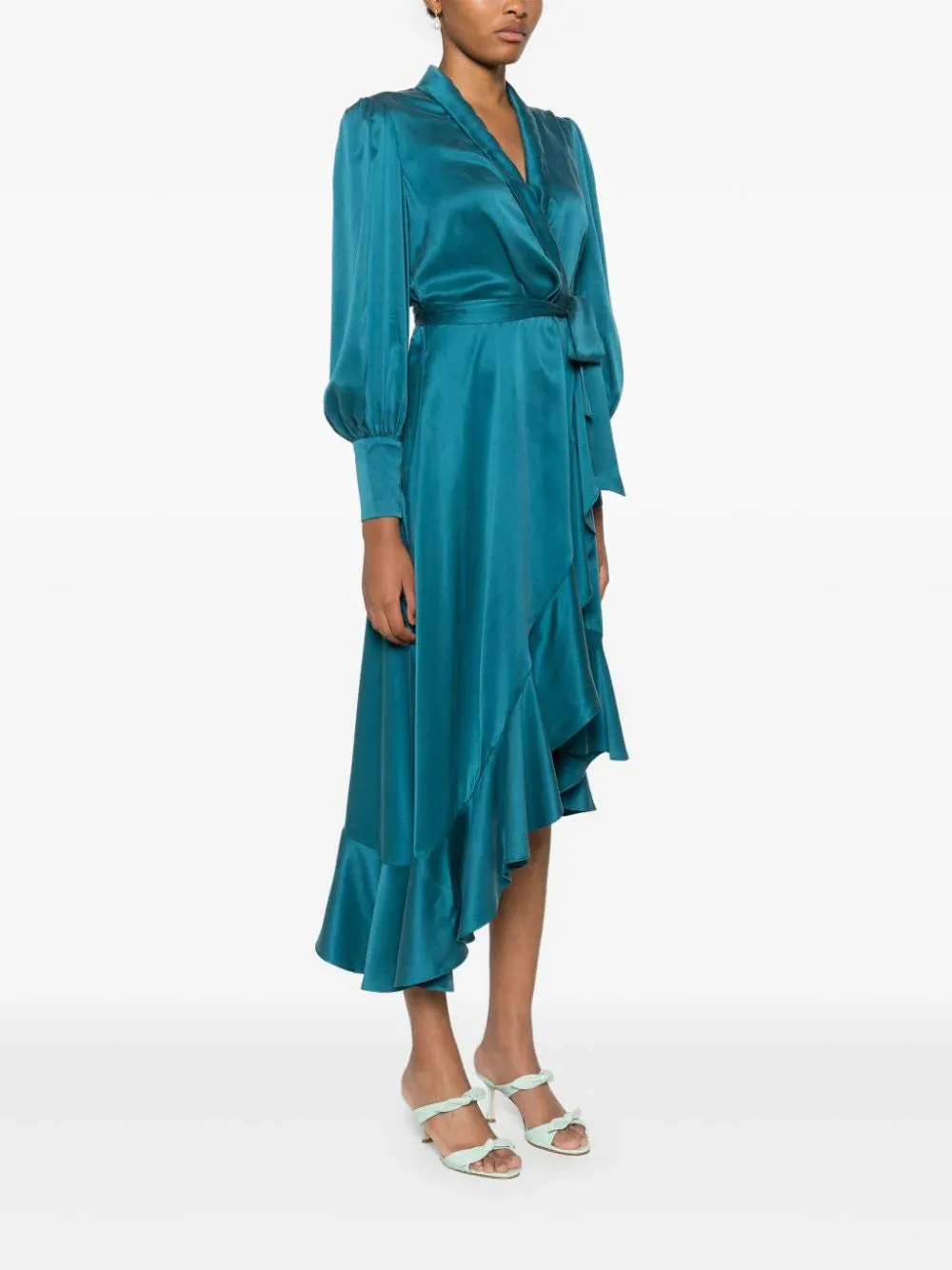 silk wrap midi dress