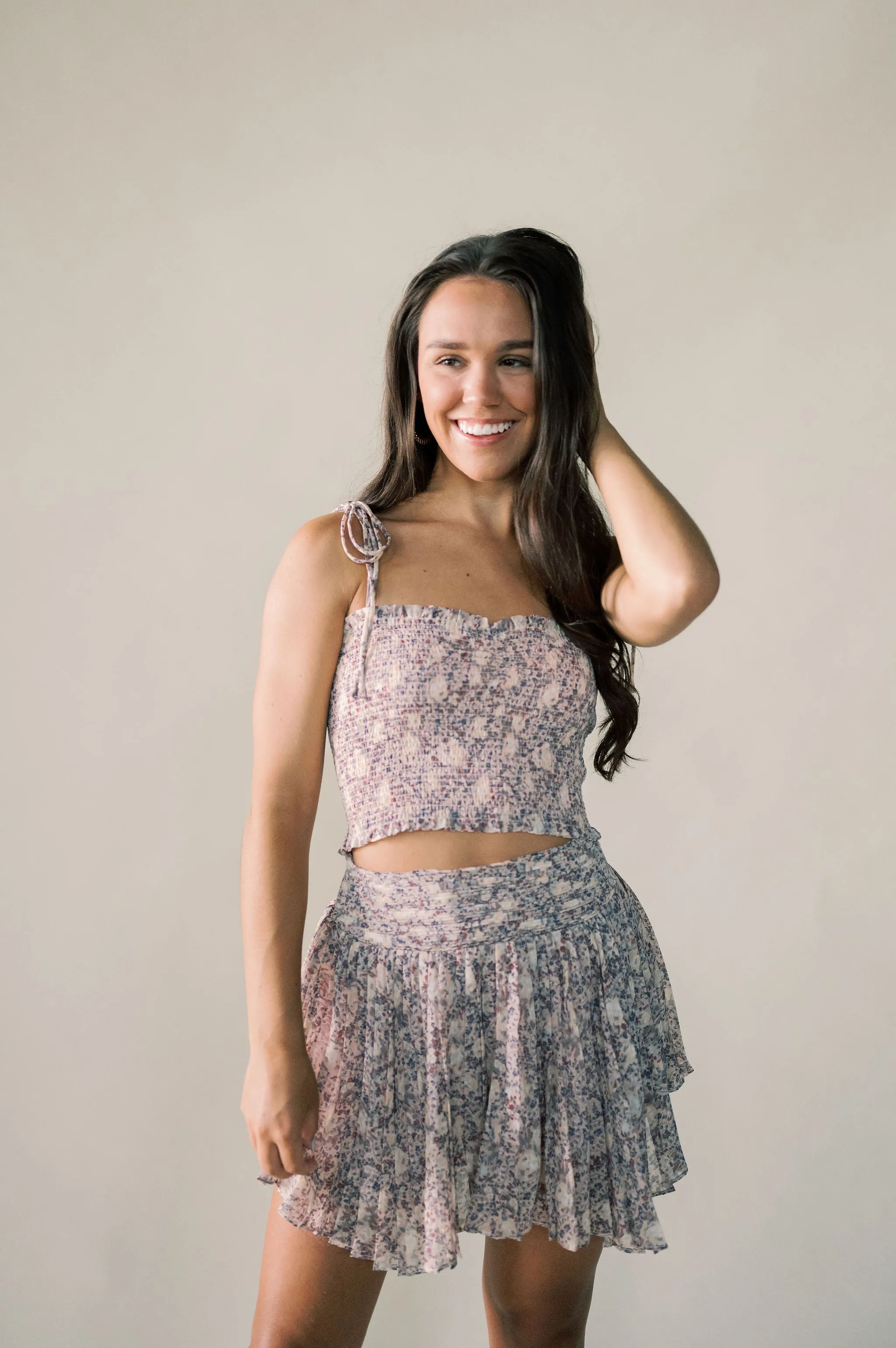 SILKY FABRIC SMOCKED SKIRT