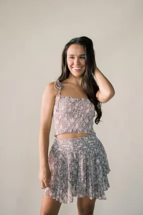 SILKY FABRIC SMOCKED SKIRT