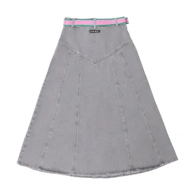 skirt midi denim with belt - pale gray-60