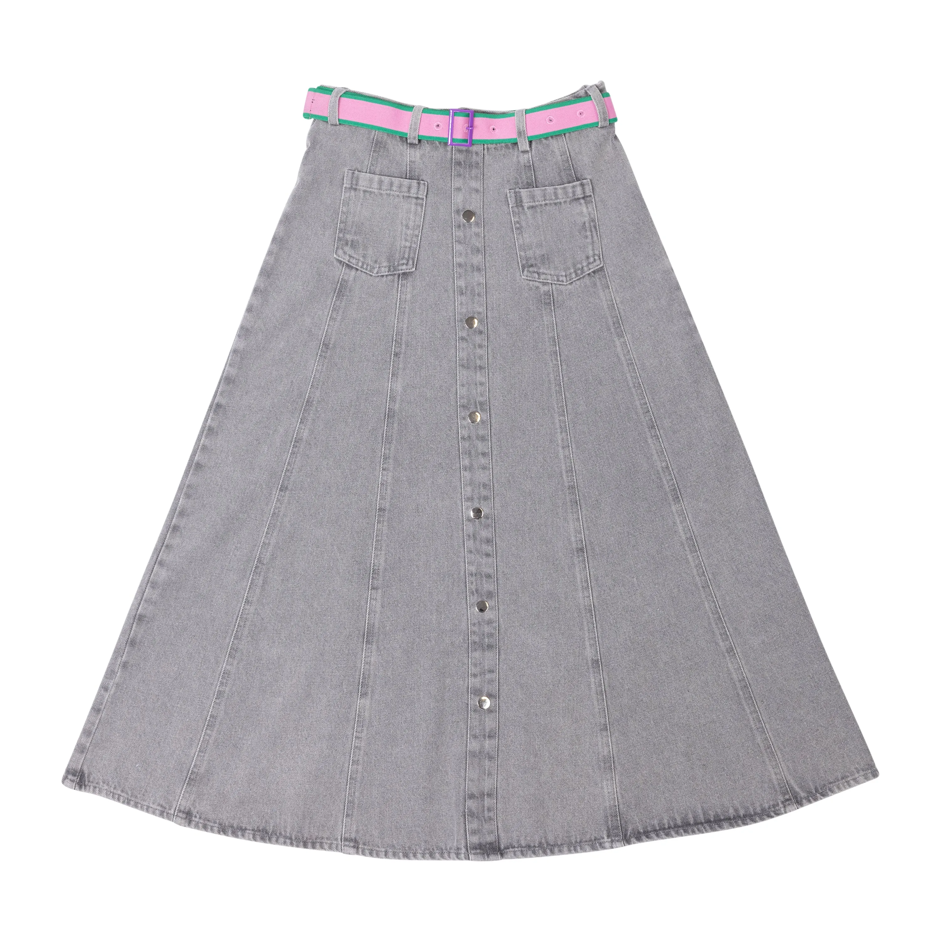 skirt midi denim with belt - pale gray-60