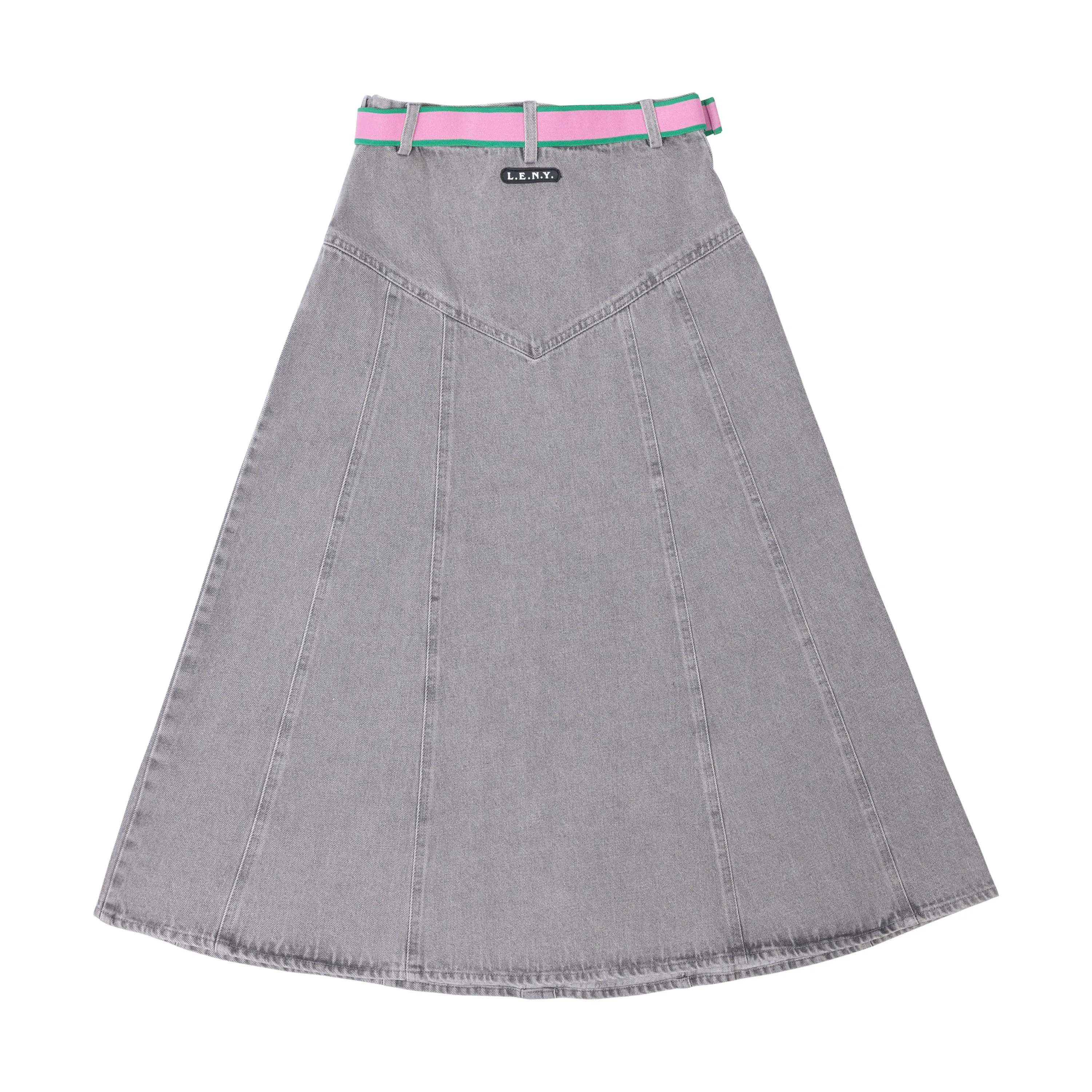 skirt midi denim with belt - pale gray-60