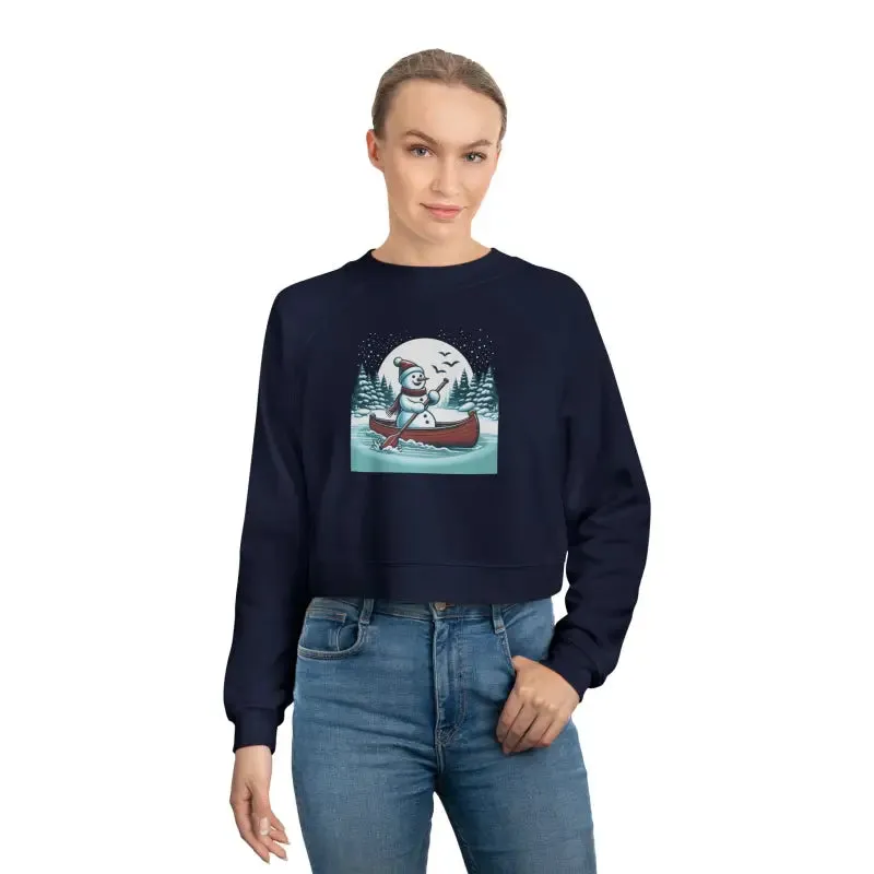 Snowman Canoe Wonderland Cropped Fleece Sweatshirt