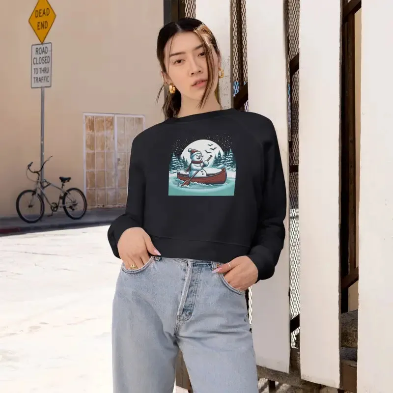 Snowman Canoe Wonderland Cropped Fleece Sweatshirt