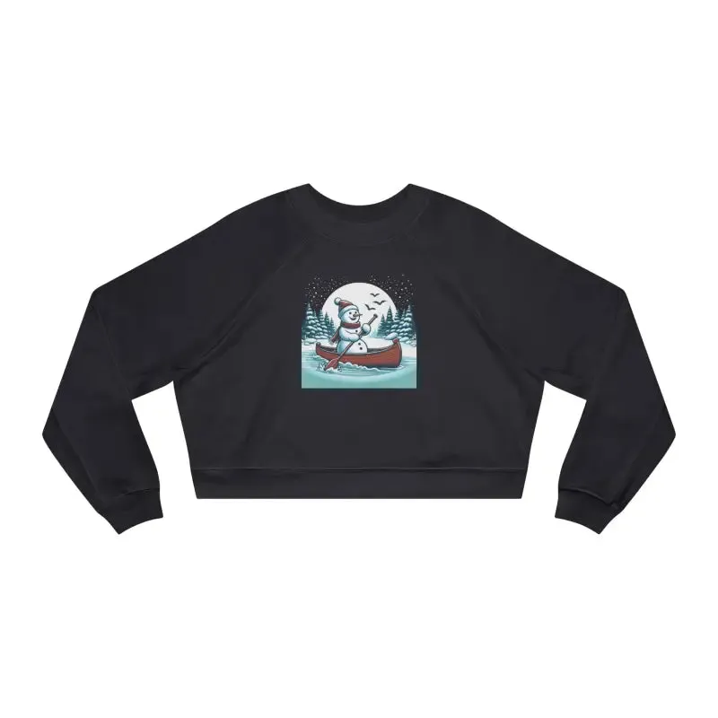 Snowman Canoe Wonderland Cropped Fleece Sweatshirt