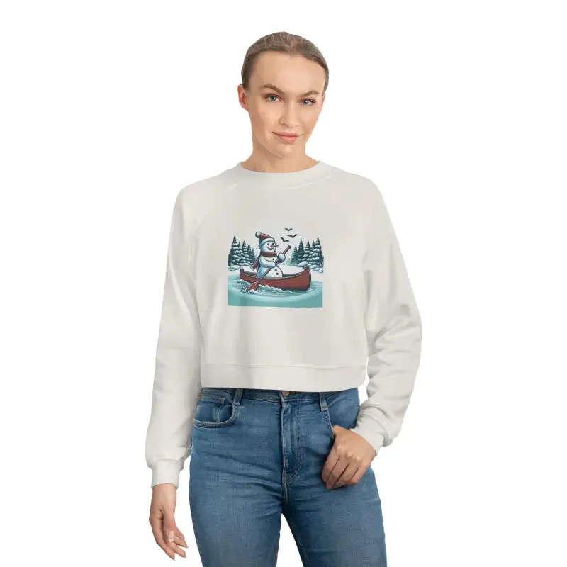 Snowman Canoe Wonderland Cropped Fleece Sweatshirt