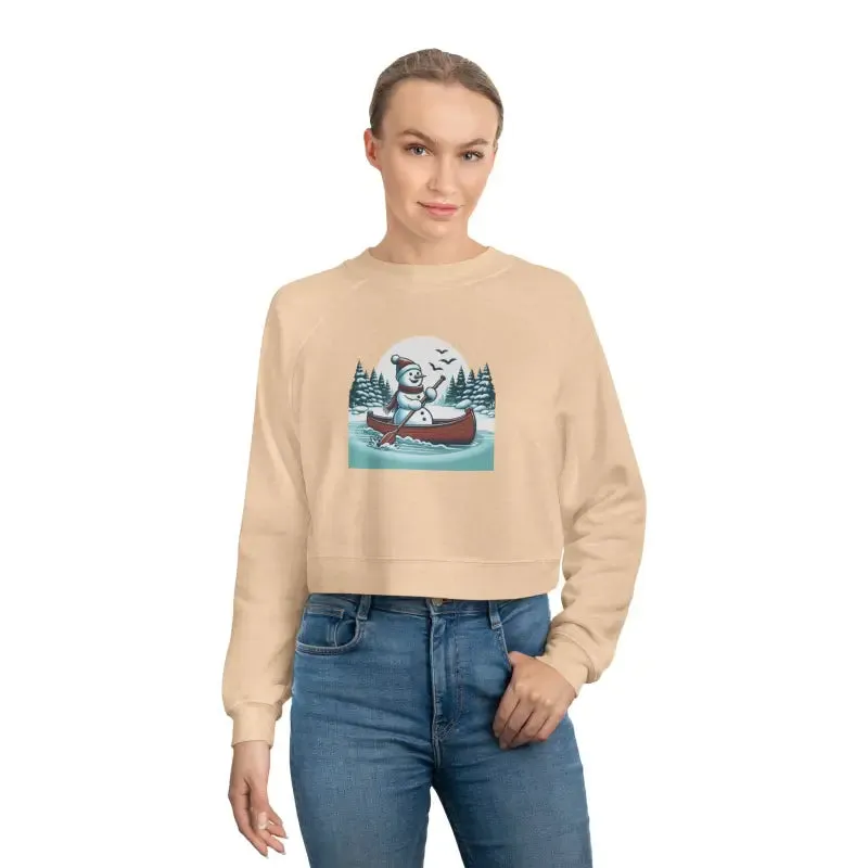 Snowman Canoe Wonderland Cropped Fleece Sweatshirt