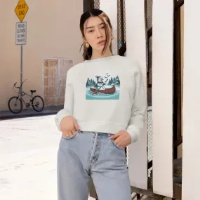 Snowman Canoe Wonderland Cropped Fleece Sweatshirt