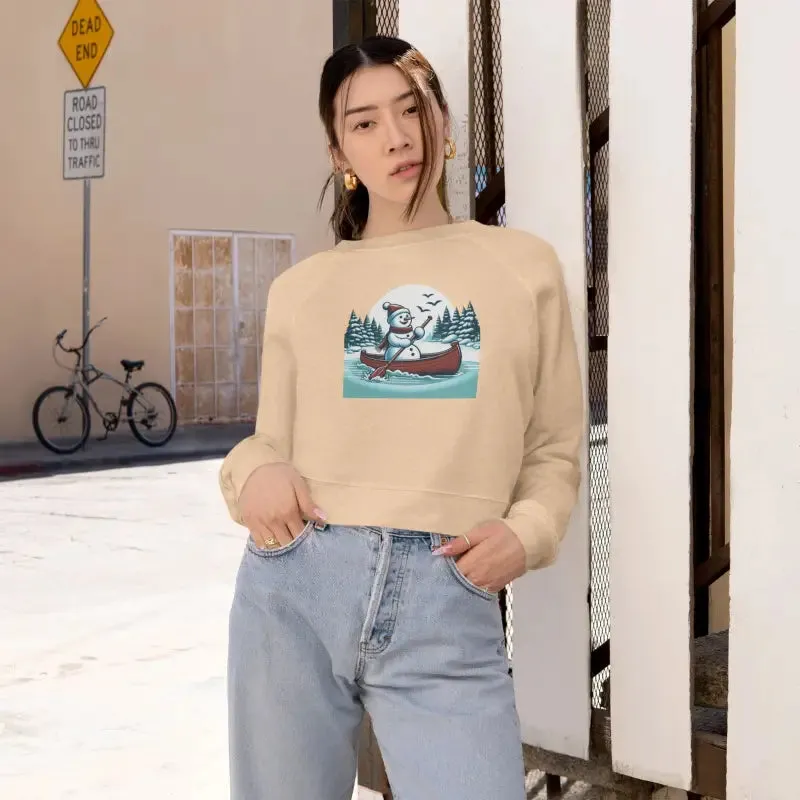 Snowman Canoe Wonderland Cropped Fleece Sweatshirt