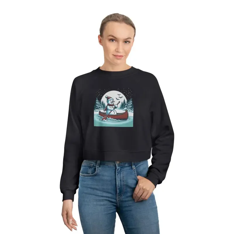Snowman Canoe Wonderland Cropped Fleece Sweatshirt